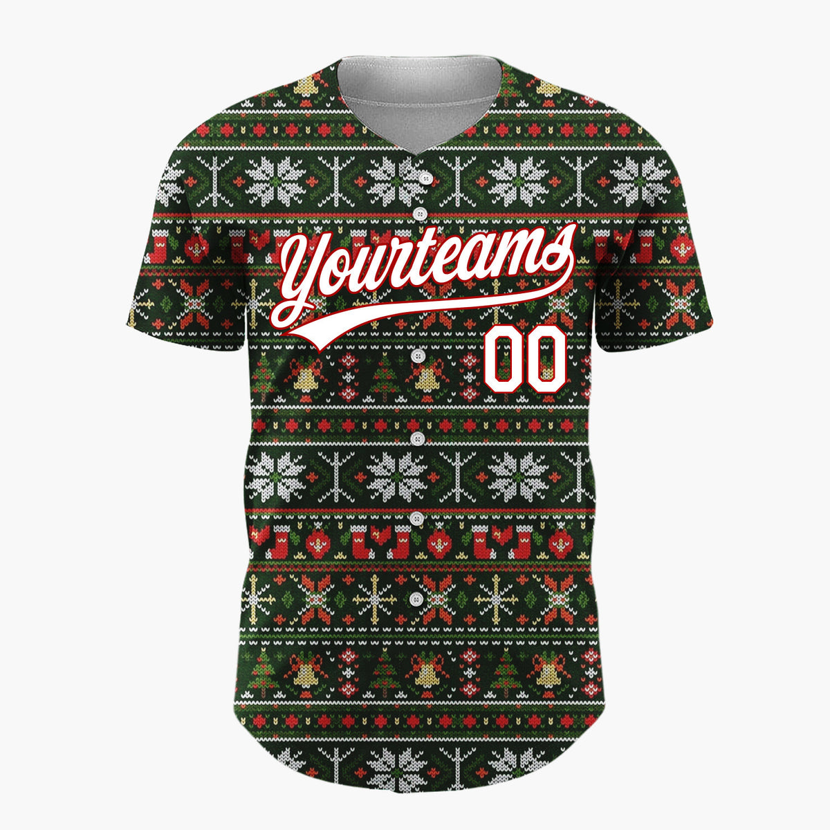 Custom Dark Green Nordic Christmas Stripes Nordic Pattern Christmas Baseball Jersey