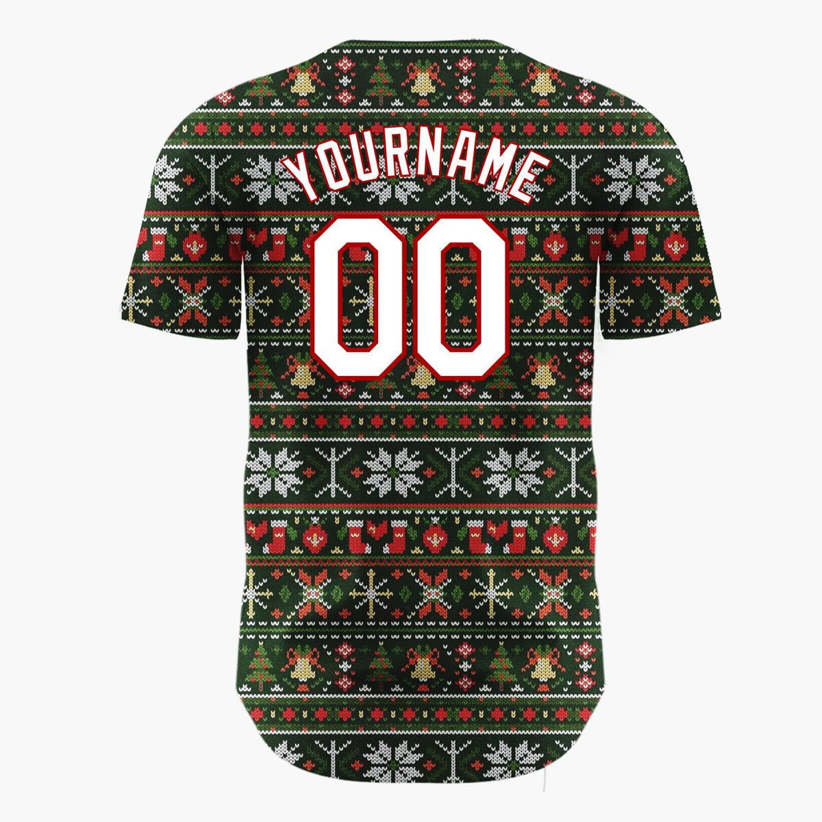 Custom Dark Green Nordic Christmas Stripes Nordic Pattern Christmas Baseball Jersey