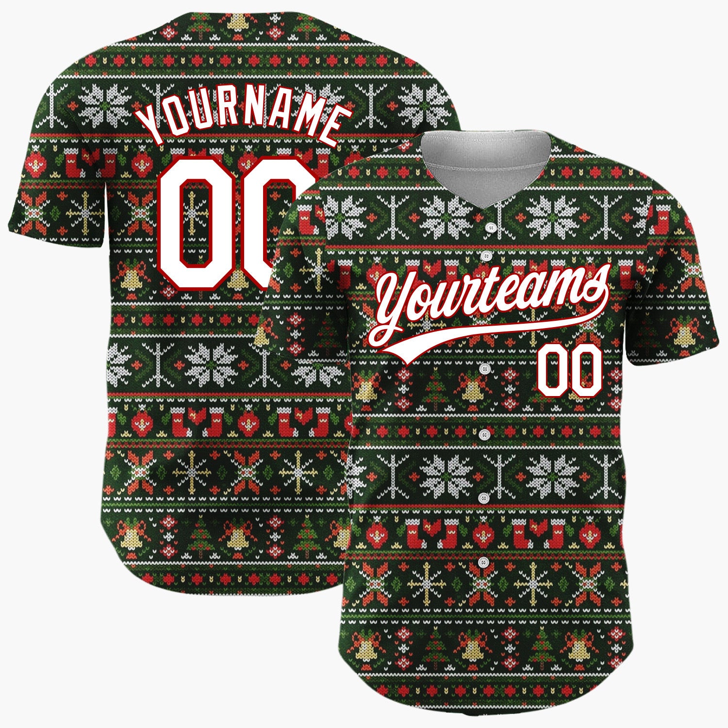 Custom Dark Green Nordic Christmas Stripes Nordic Pattern Christmas Baseball Jersey