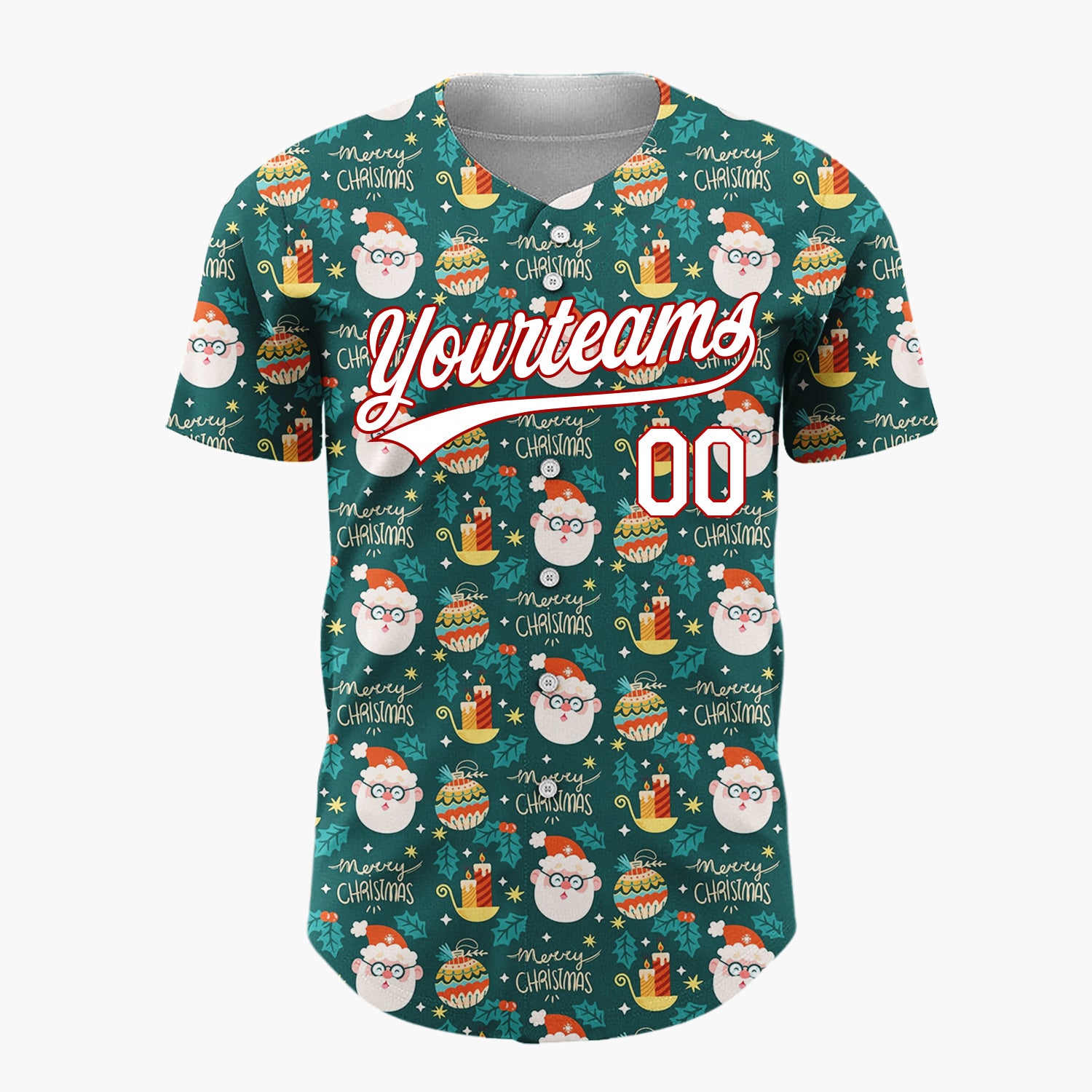 Custom Dark Green Merry Christmas Text Doodles Cartoon Pattern Christmas Baseball Jersey