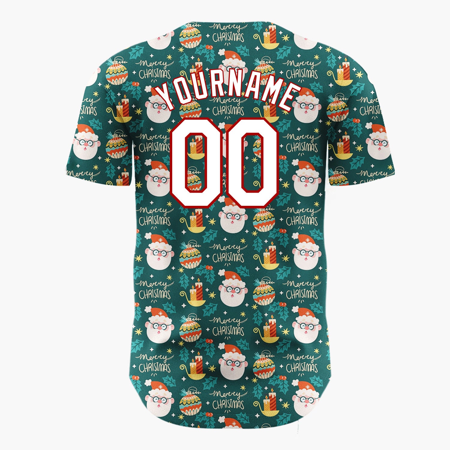 Custom Dark Green Merry Christmas Text Doodles Cartoon Pattern Christmas Baseball Jersey