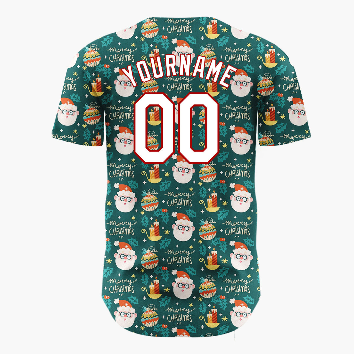Custom Dark Green Merry Christmas Text Doodles Cartoon Pattern Christmas Baseball Jersey