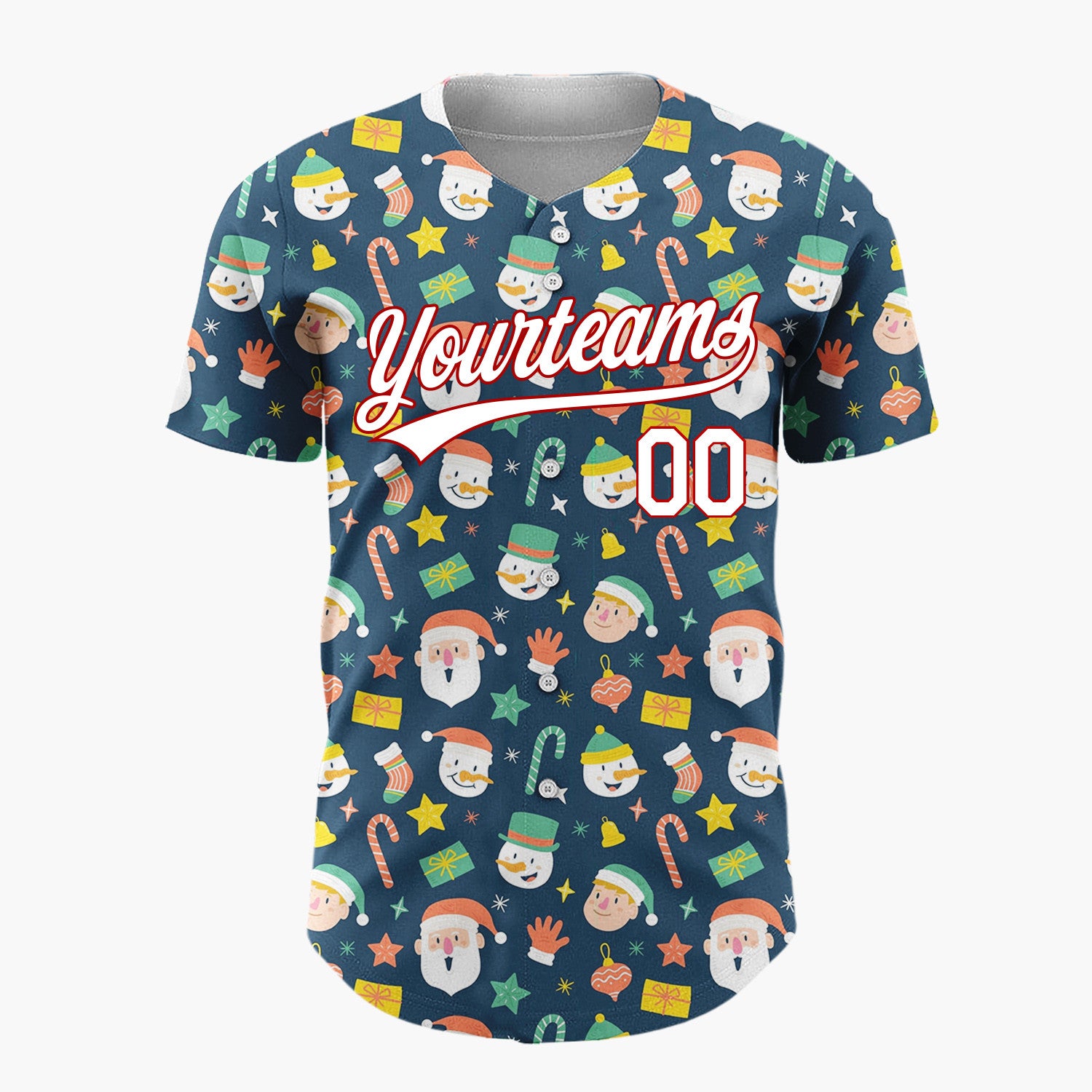 Custom Dark Blue Santa Snowman Christmas Doodles Cartoon Pattern Christmas Baseball Jersey
