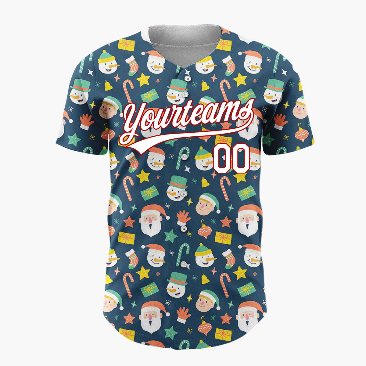 Custom Dark Blue Santa Snowman Christmas Doodles Cartoon Pattern Christmas Baseball Jersey