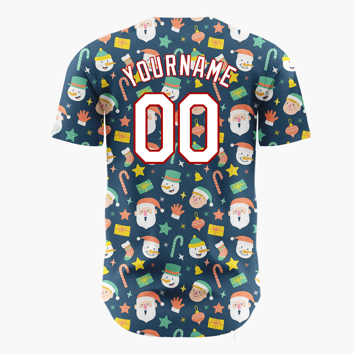 Custom Dark Blue Santa Snowman Christmas Doodles Cartoon Pattern Christmas Baseball Jersey