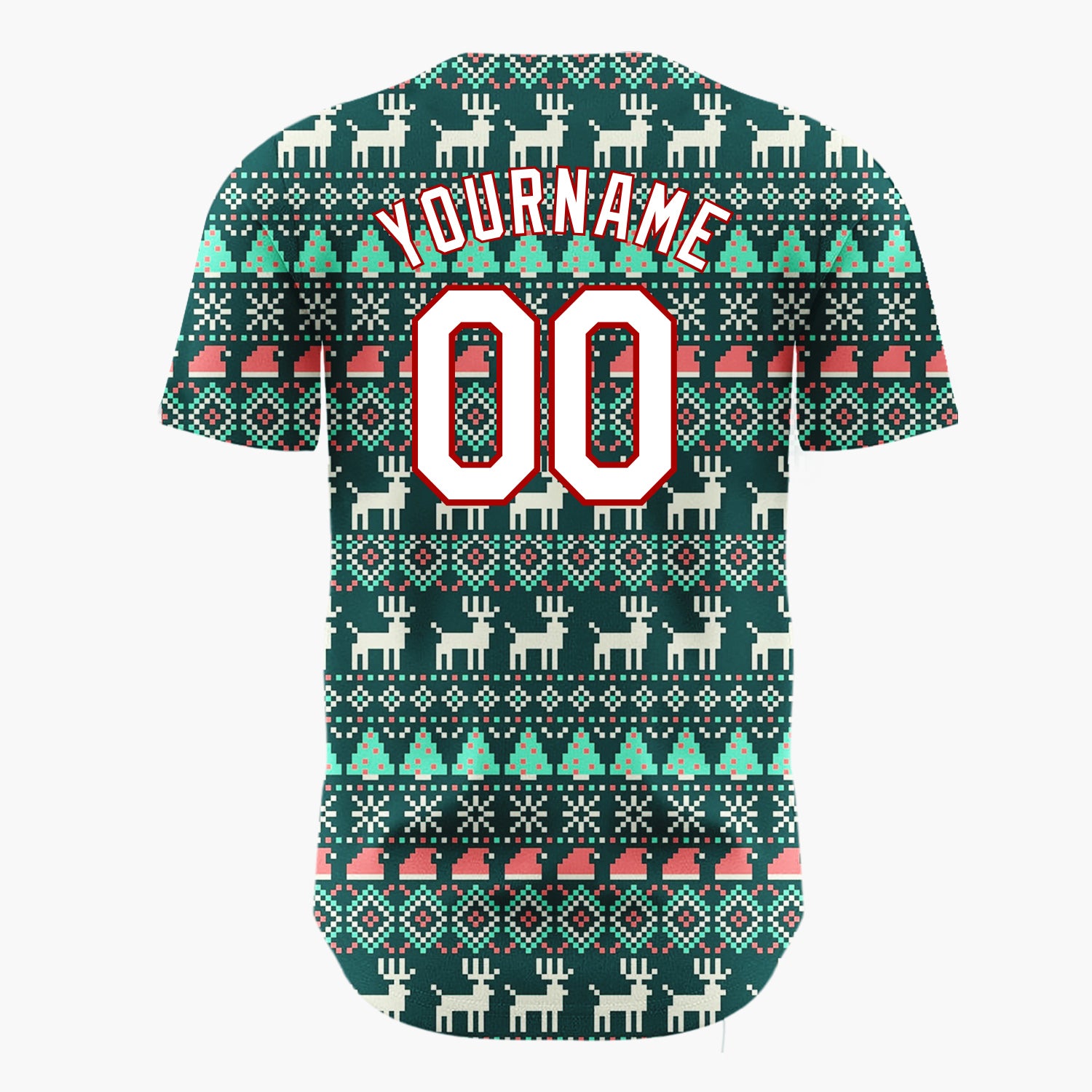 Custom Dark Green Nordic Reindeer And Trees Knitted Christmas Baseball Jersey