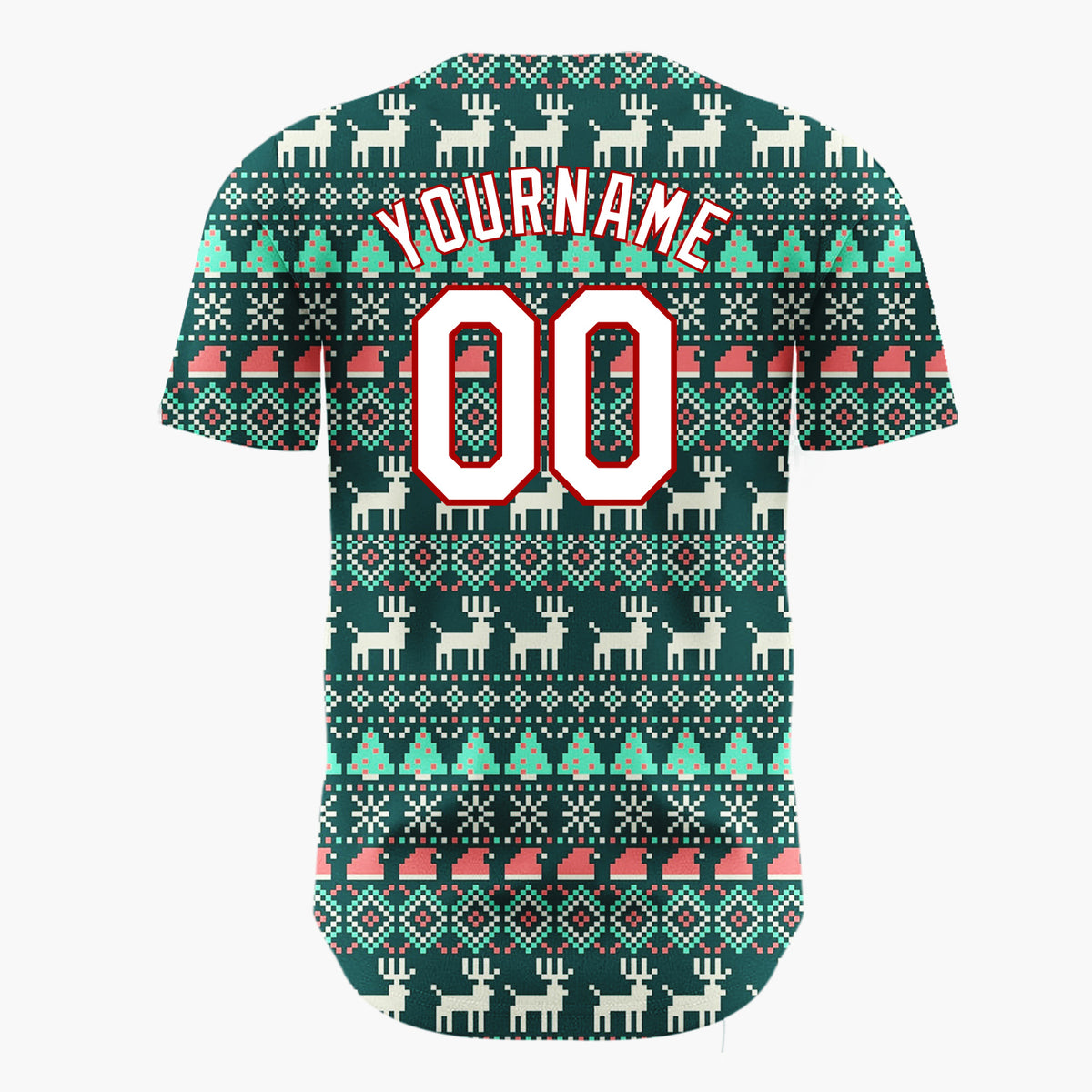 Custom Dark Green Nordic Reindeer And Trees Knitted Christmas Baseball Jersey