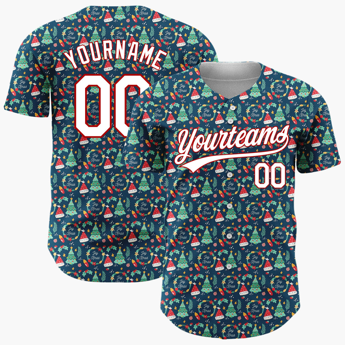 Custom Dark Green Christmas Candy Canes Doodles Cartoon Pattern Christmas Baseball Jersey