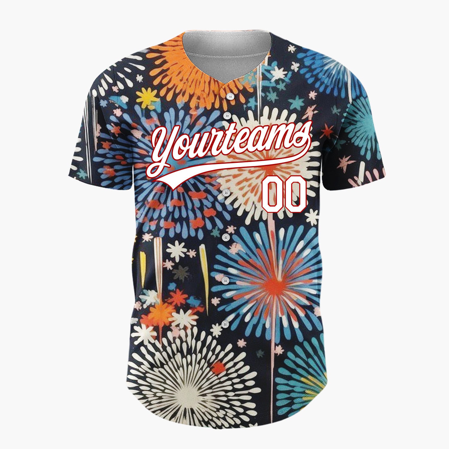 Custom Dark Blue Fireworks Abstract Pattern Christmas Baseball Jersey