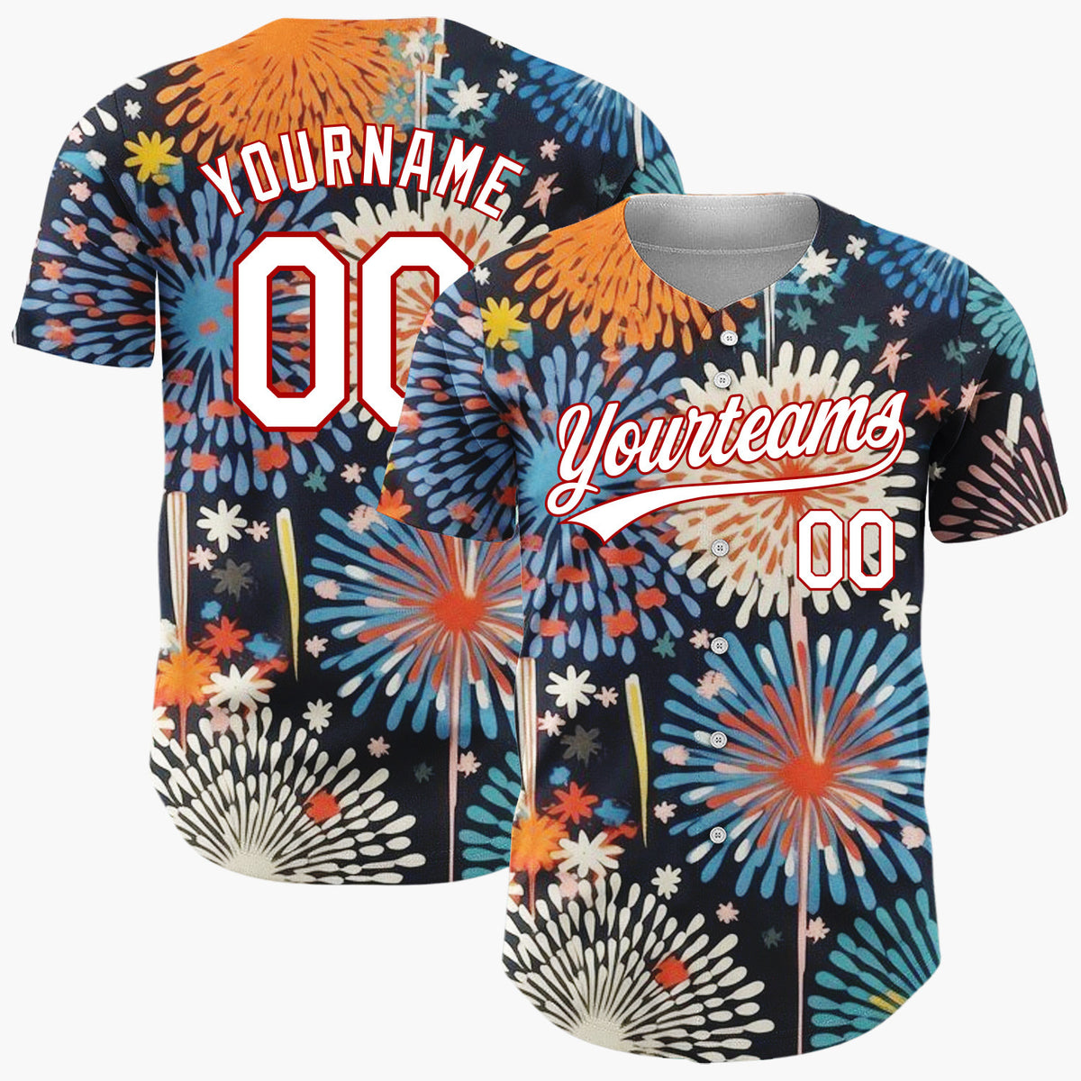 Custom Dark Blue Fireworks Abstract Pattern Christmas Baseball Jersey