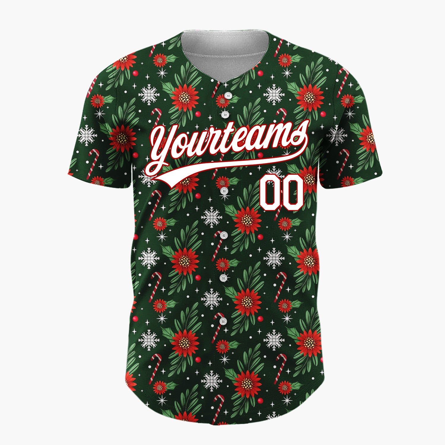 Custom Dark Green Holly Wreath Foliage Cartoon Pattern Christmas Baseball Jersey