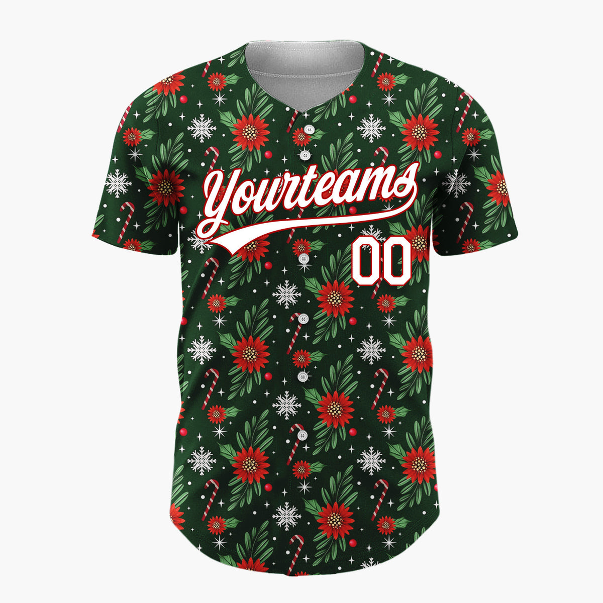 Custom Dark Green Holly Wreath Foliage Cartoon Pattern Christmas Baseball Jersey