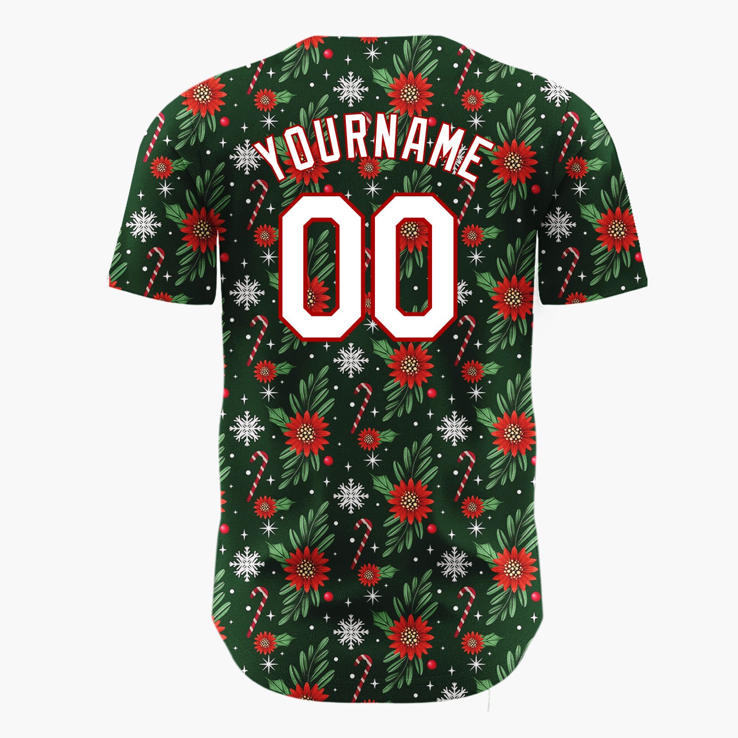Custom Dark Green Holly Wreath Foliage Cartoon Pattern Christmas Baseball Jersey