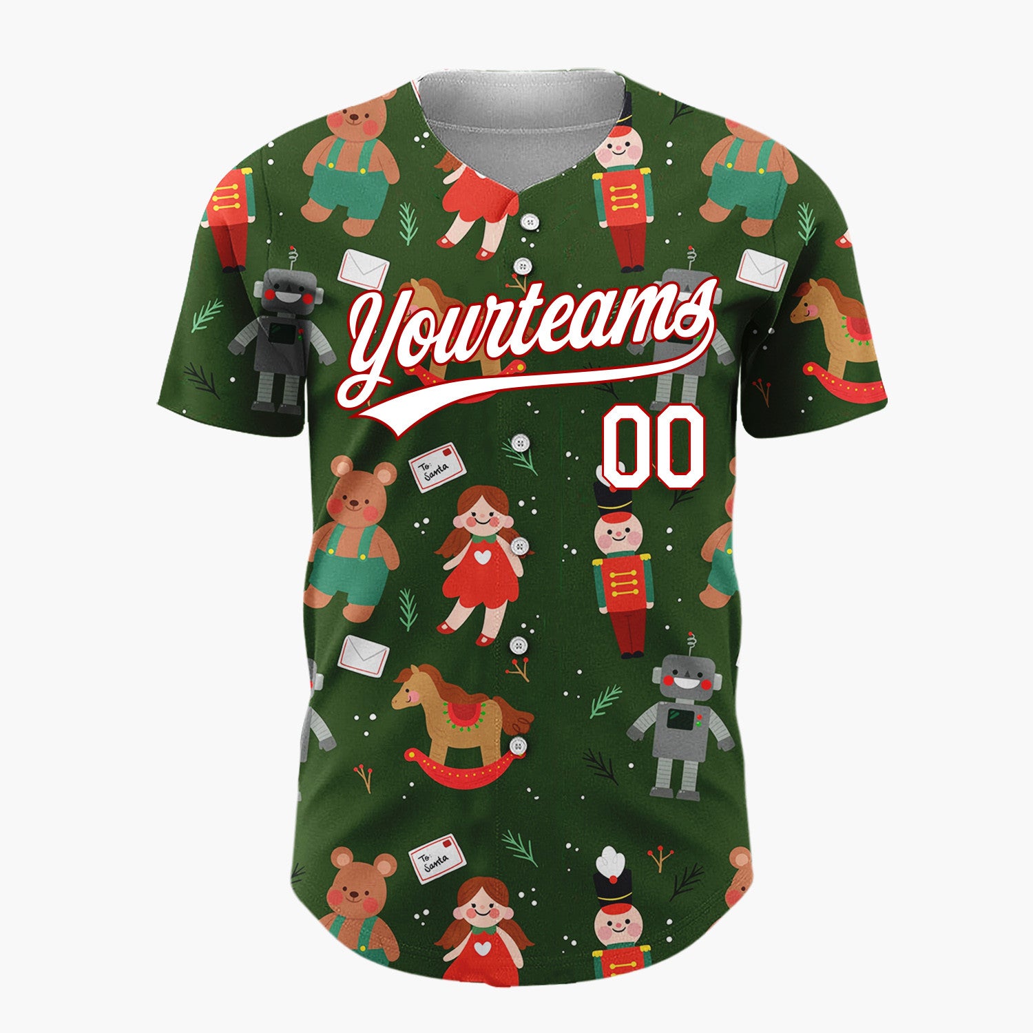 Custom Dark Green Dolls Bears And Nutcrackers Vintage Toy Christmas Baseball Jersey