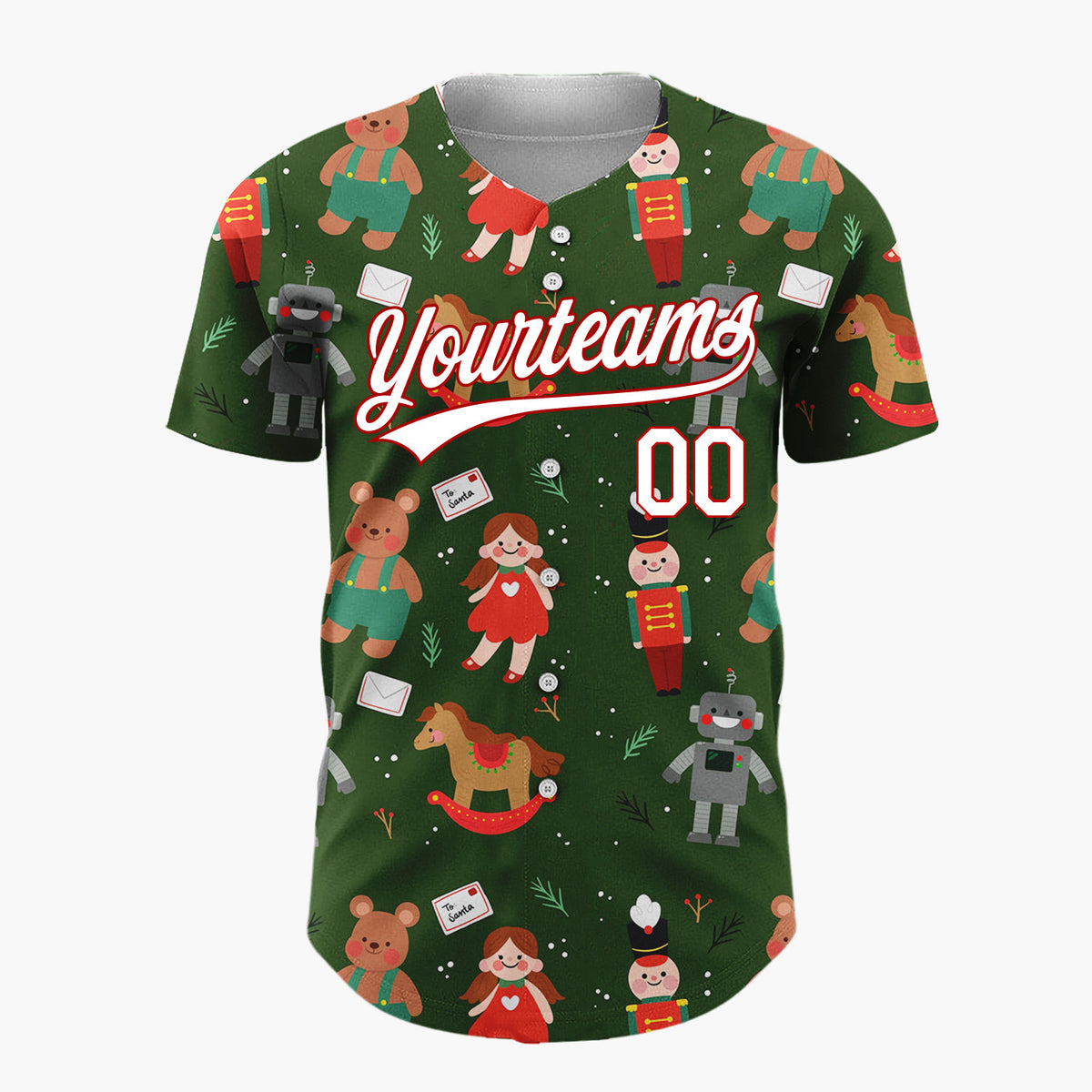 Custom Dark Green Dolls Bears And Nutcrackers Vintage Toy Christmas Baseball Jersey