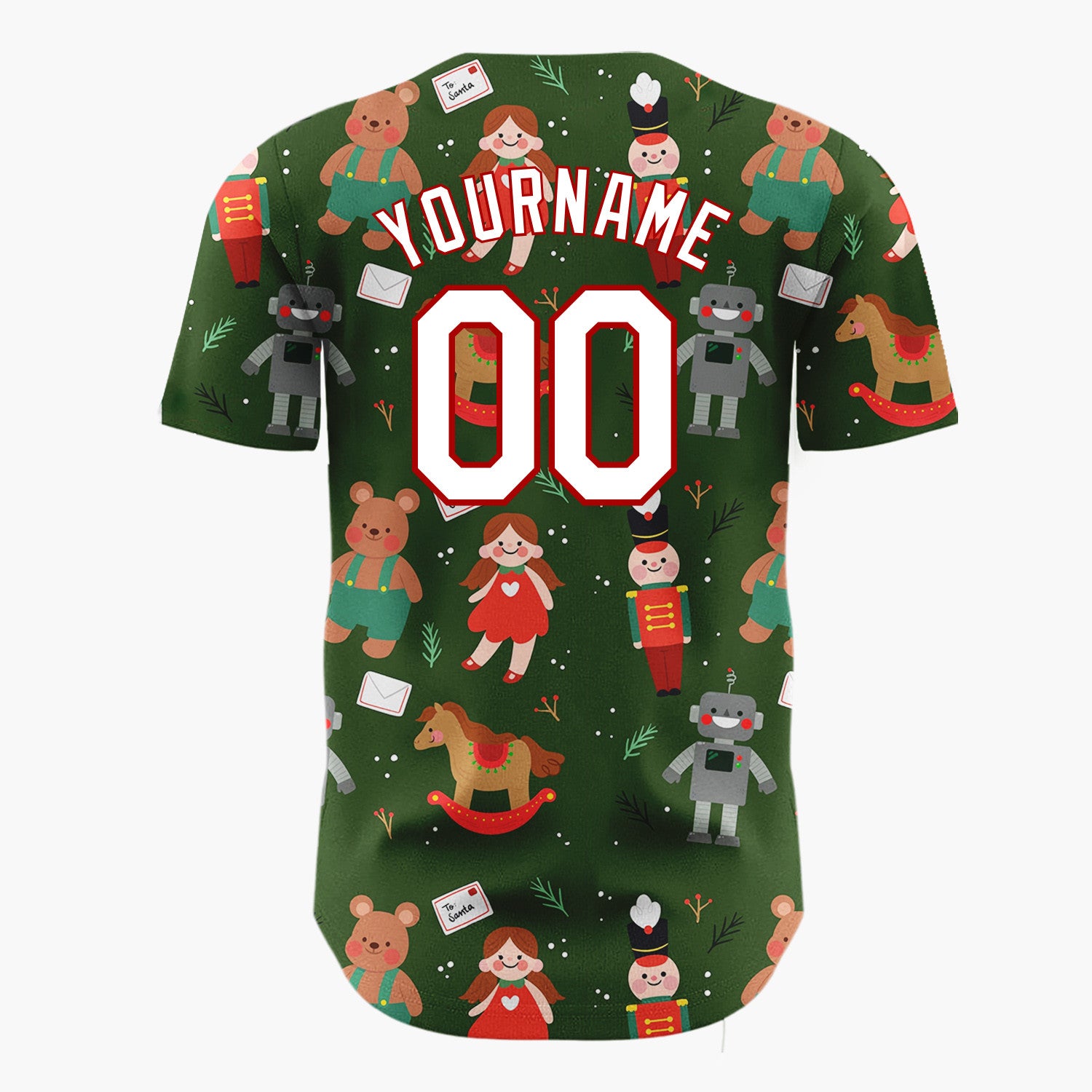 Custom Dark Green Dolls Bears And Nutcrackers Vintage Toy Christmas Baseball Jersey