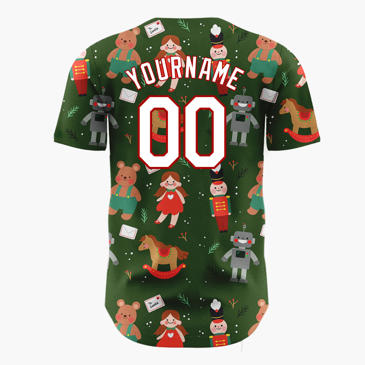 Custom Dark Green Dolls Bears And Nutcrackers Vintage Toy Christmas Baseball Jersey