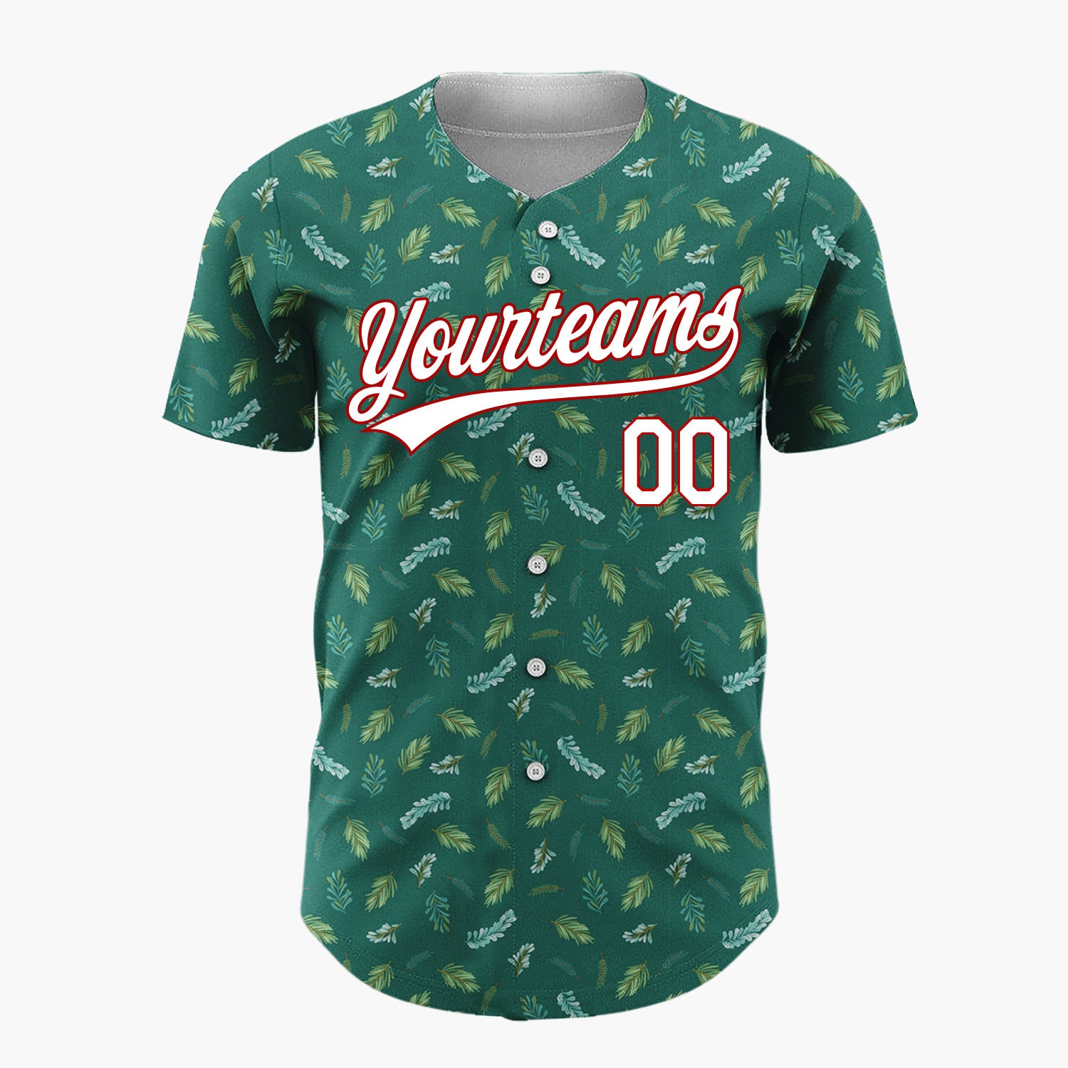 Custom Dark Green Pine And Foliage Christmas Botanical Pattern Christmas Baseball Jersey