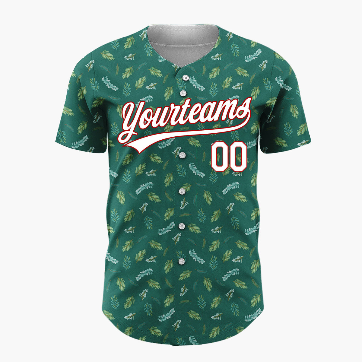 Custom Dark Green Pine And Foliage Christmas Botanical Pattern Christmas Baseball Jersey