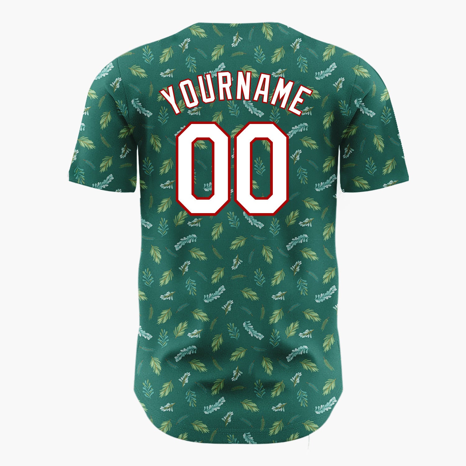 Custom Dark Green Pine And Foliage Christmas Botanical Pattern Christmas Baseball Jersey
