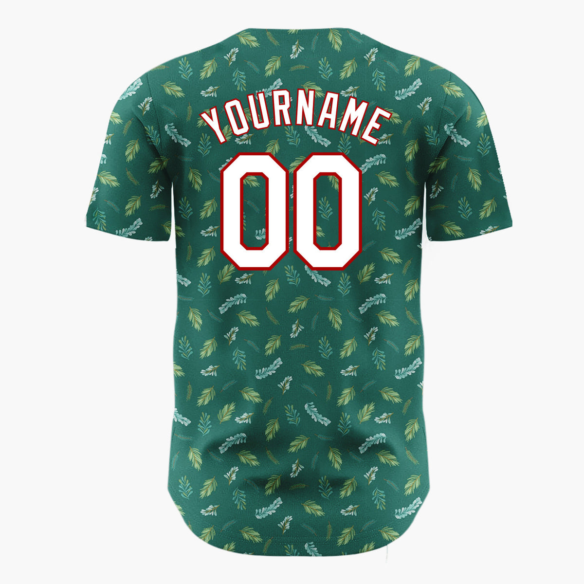 Custom Dark Green Pine And Foliage Christmas Botanical Pattern Christmas Baseball Jersey