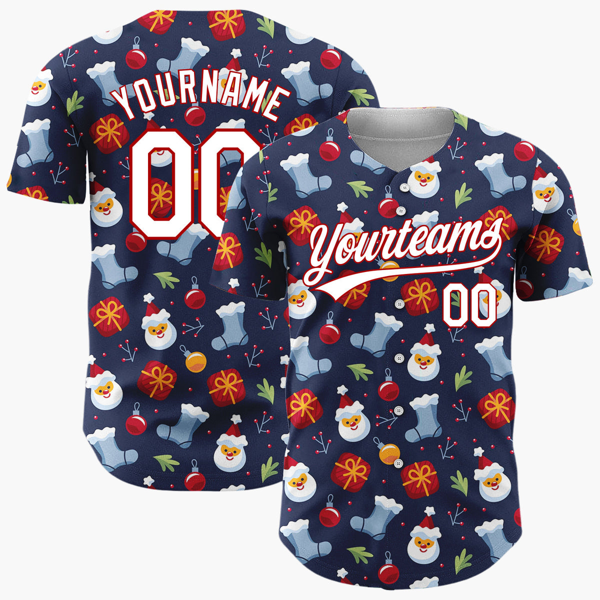 Custom Dark Blue Snowman Christmas Icons Cartoon Pattern Christmas Baseball Jersey
