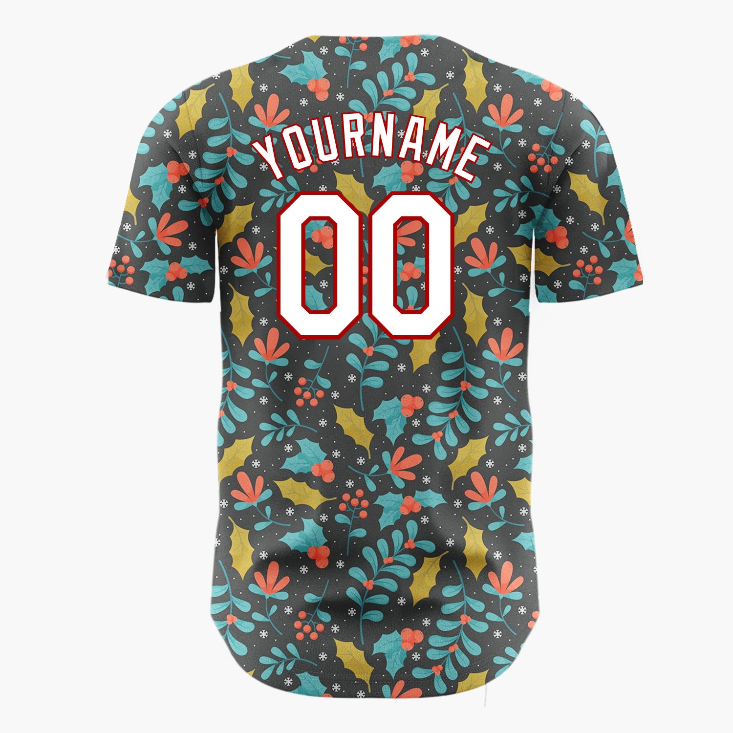 Custom Dark Gray Leaves And Berries Festive Floral Pattern Christmas Baseball Jersey