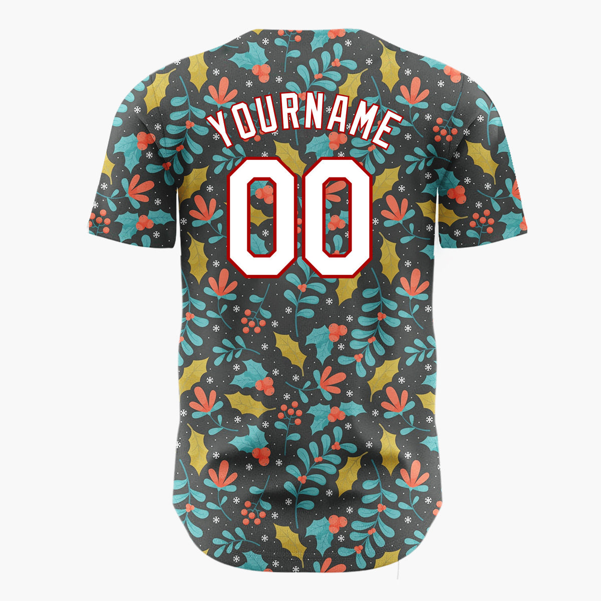 Custom Dark Gray Leaves And Berries Festive Floral Pattern Christmas Baseball Jersey