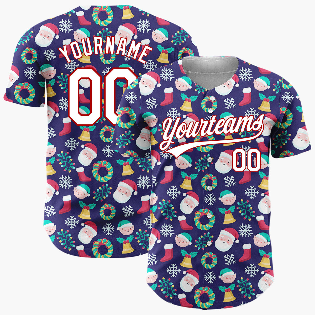 Custom Dark Blue Snowman Christmas Ornaments Cartoon Pattern Christmas Baseball Jersey
