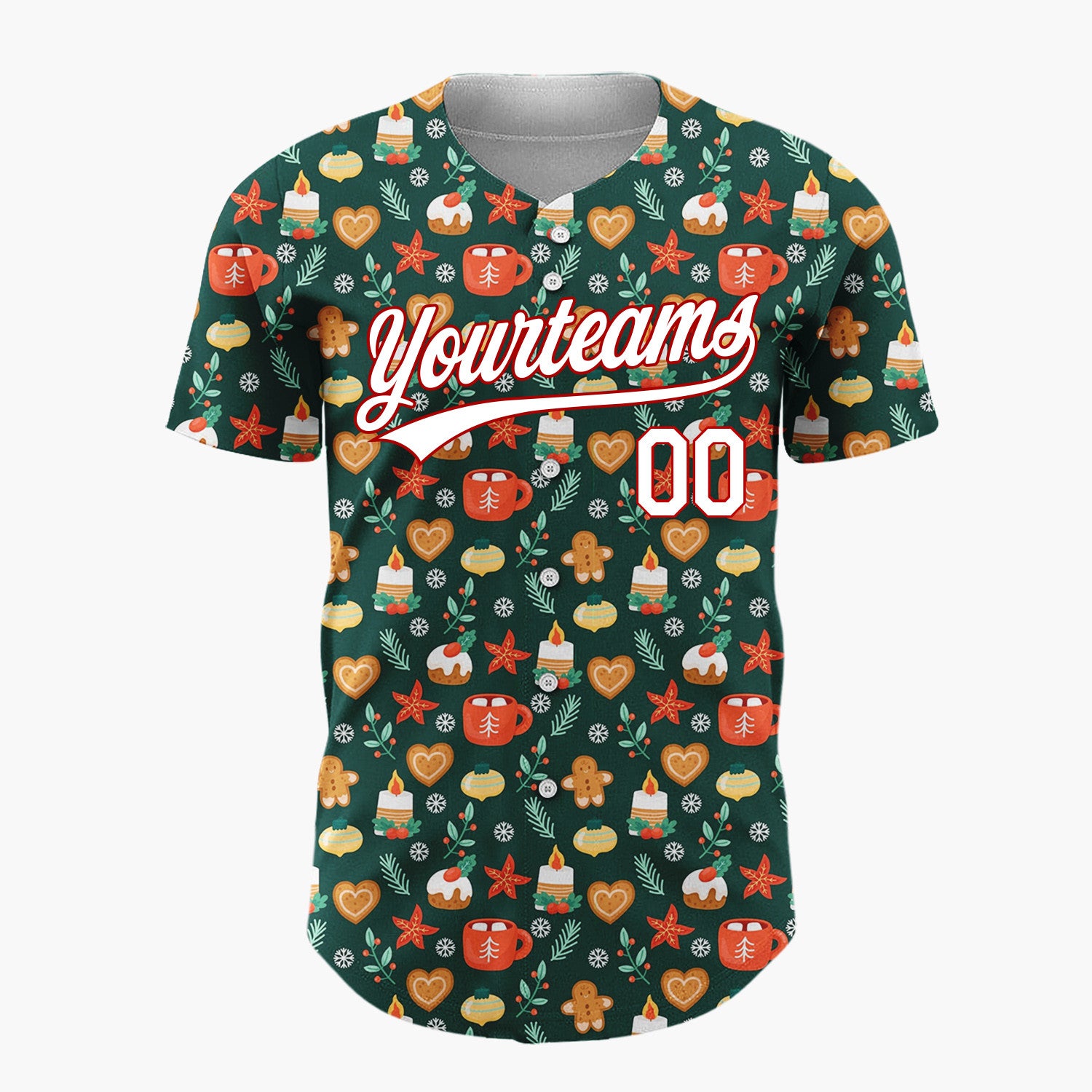 Custom Dark Green Holly Berries Abstract Doodles Abstract Pattern Christmas Baseball Jersey