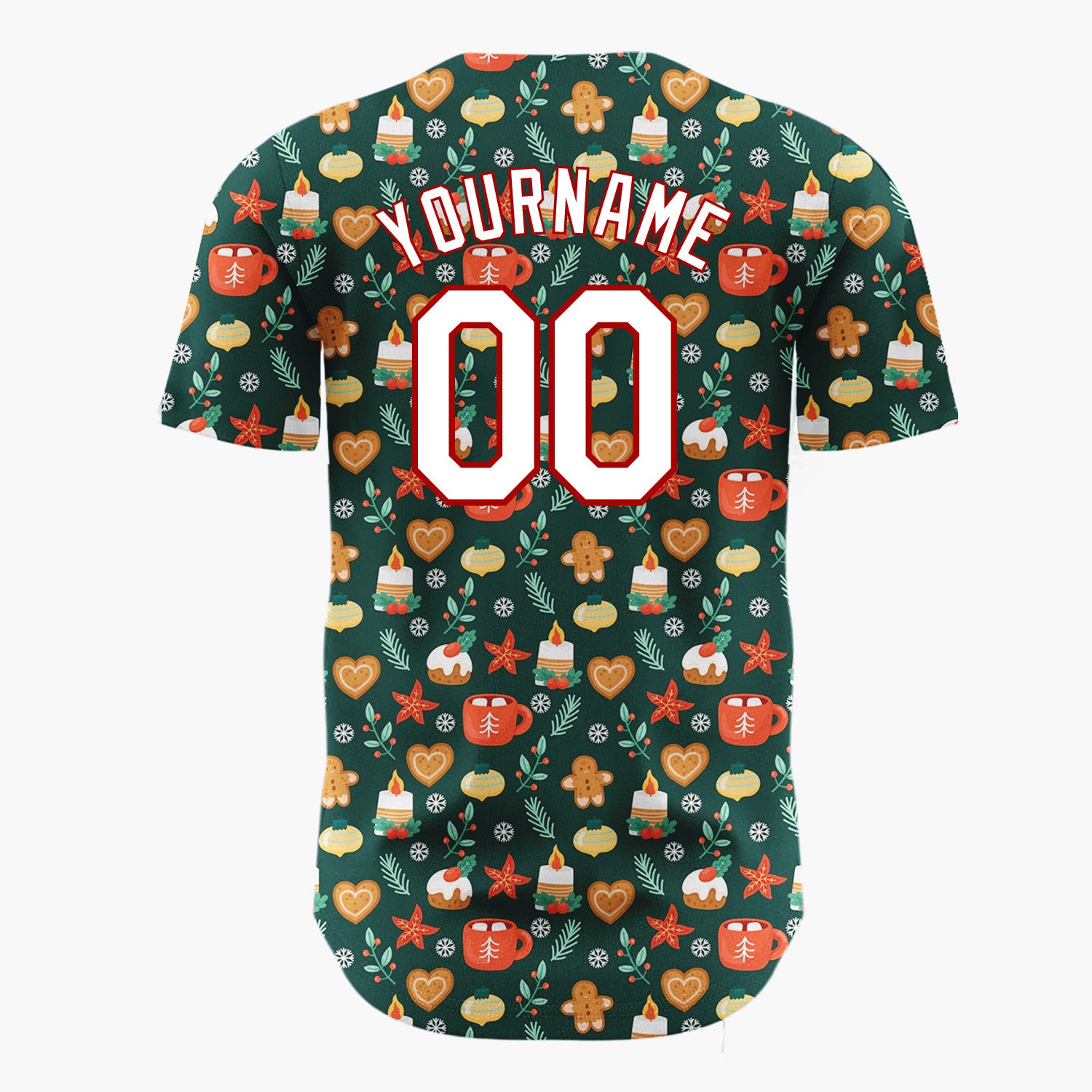 Custom Dark Green Holly Berries Abstract Doodles Abstract Pattern Christmas Baseball Jersey