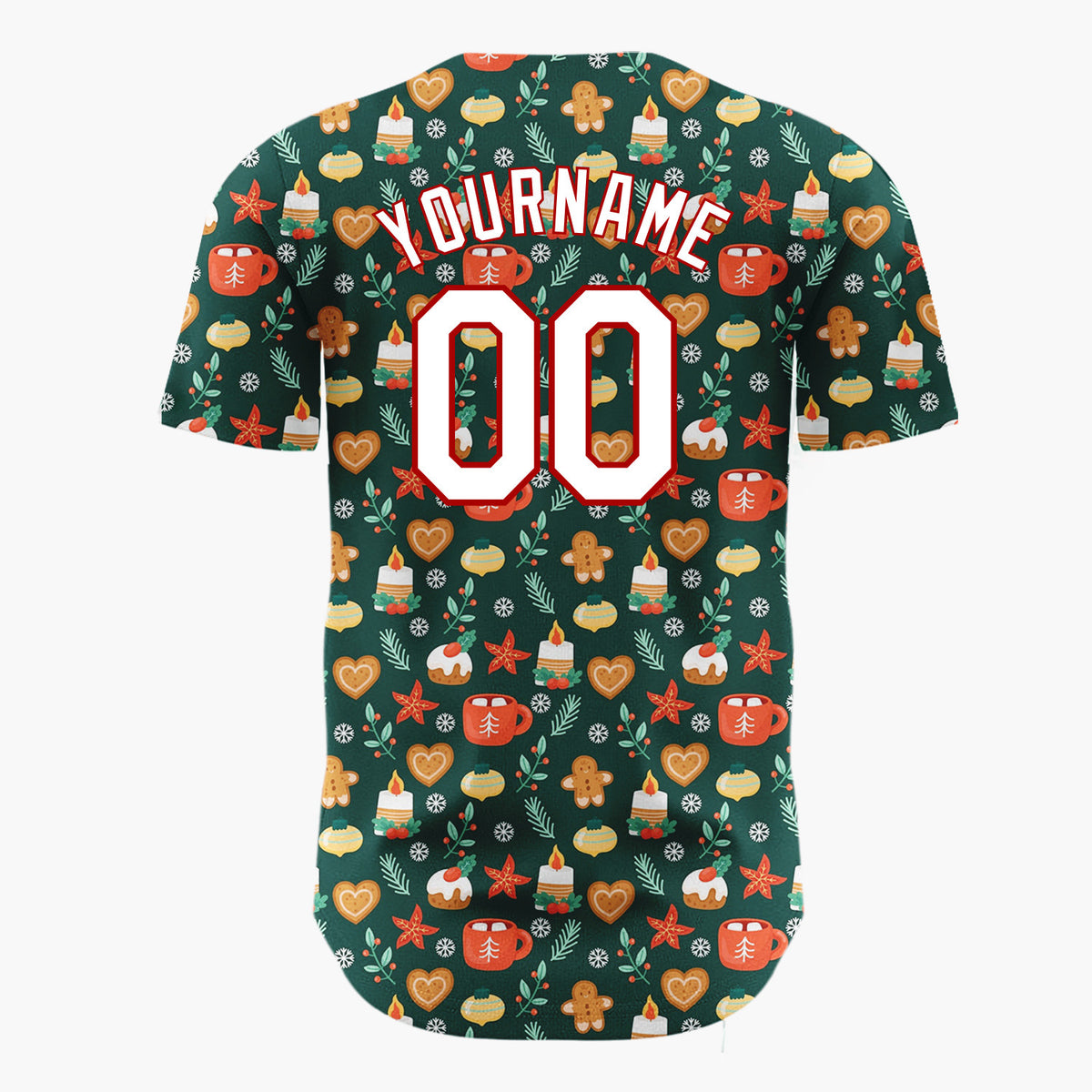 Custom Dark Green Holly Berries Abstract Doodles Abstract Pattern Christmas Baseball Jersey