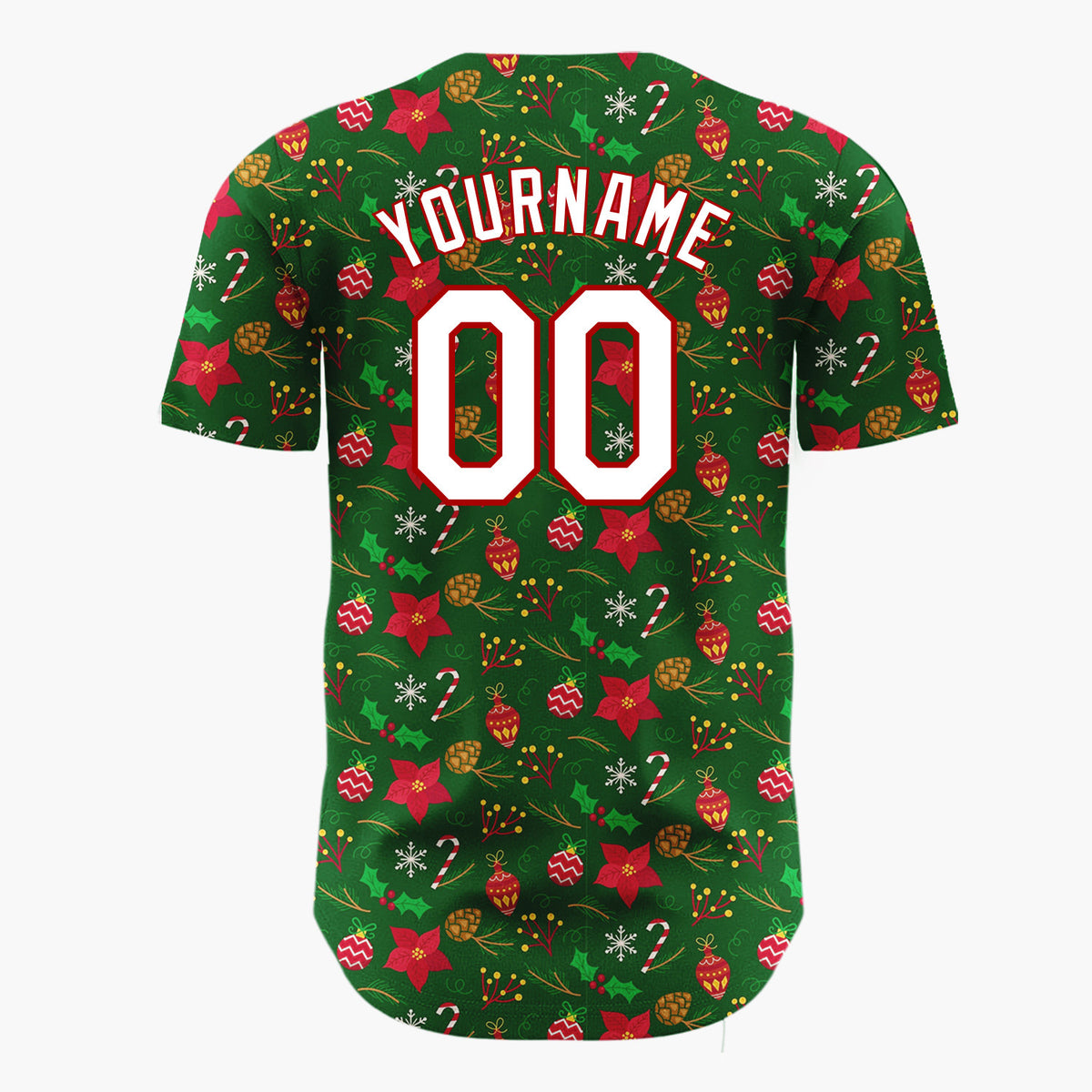 Custom Dark Green Holly Berries Classic Cartoon Pattern Christmas Baseball Jersey