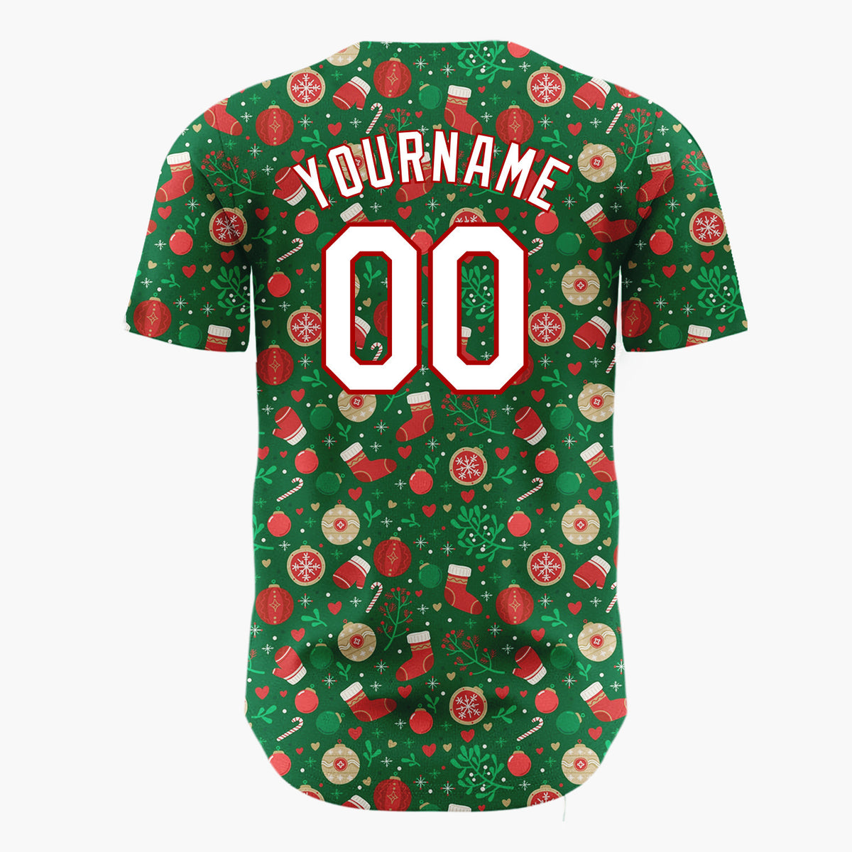 Custom Dark Green Holly Berries Festive Doodles Cartoon Pattern Christmas Baseball Jersey