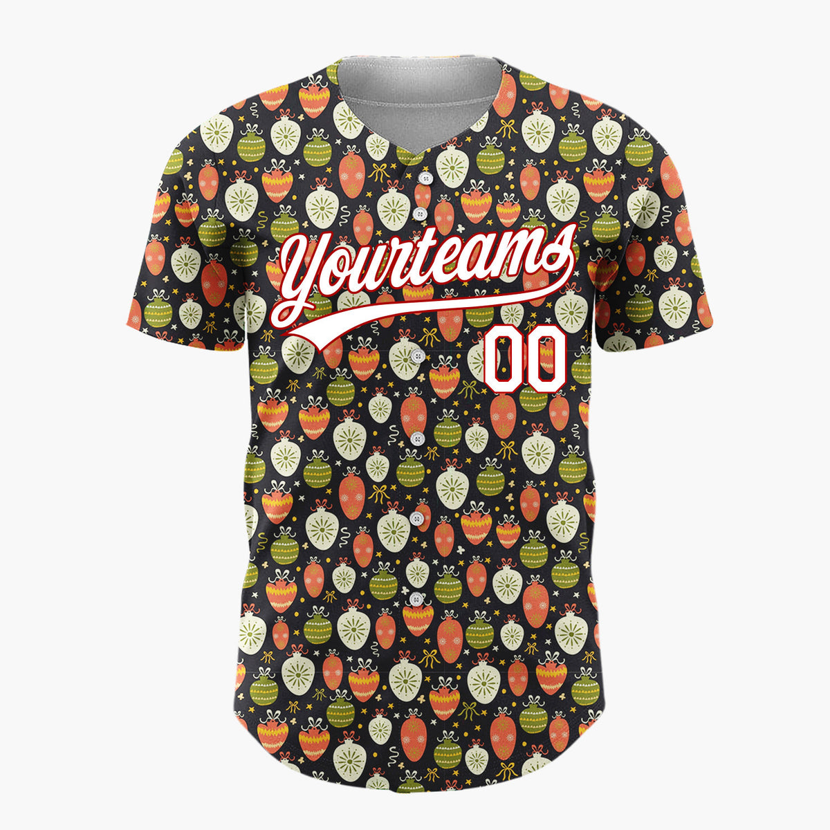 Custom Dark Green Christmas Ornaments Minimalist Cartoon Pattern Christmas Baseball Jersey