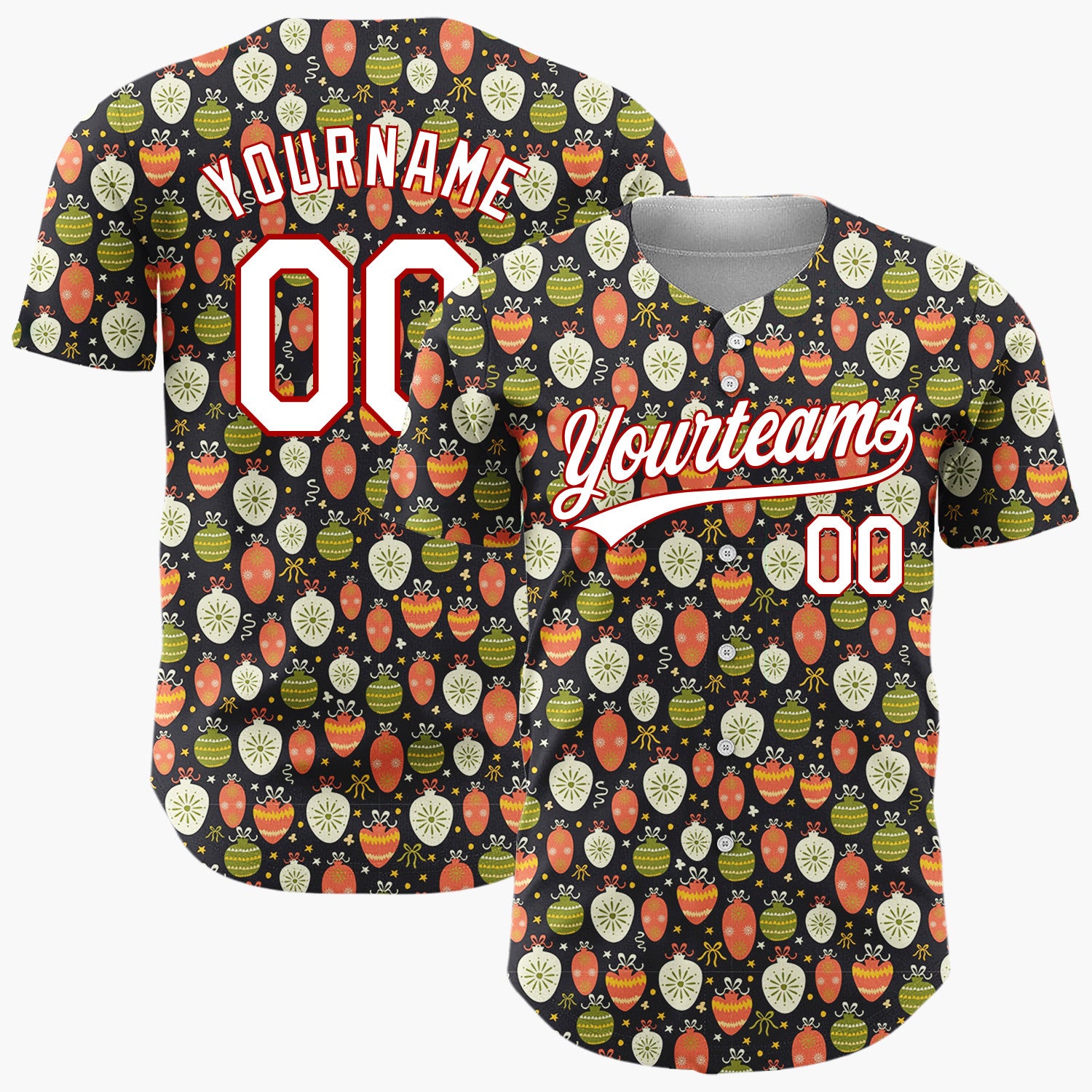 Custom Dark Green Christmas Ornaments Minimalist Cartoon Pattern Christmas Baseball Jersey