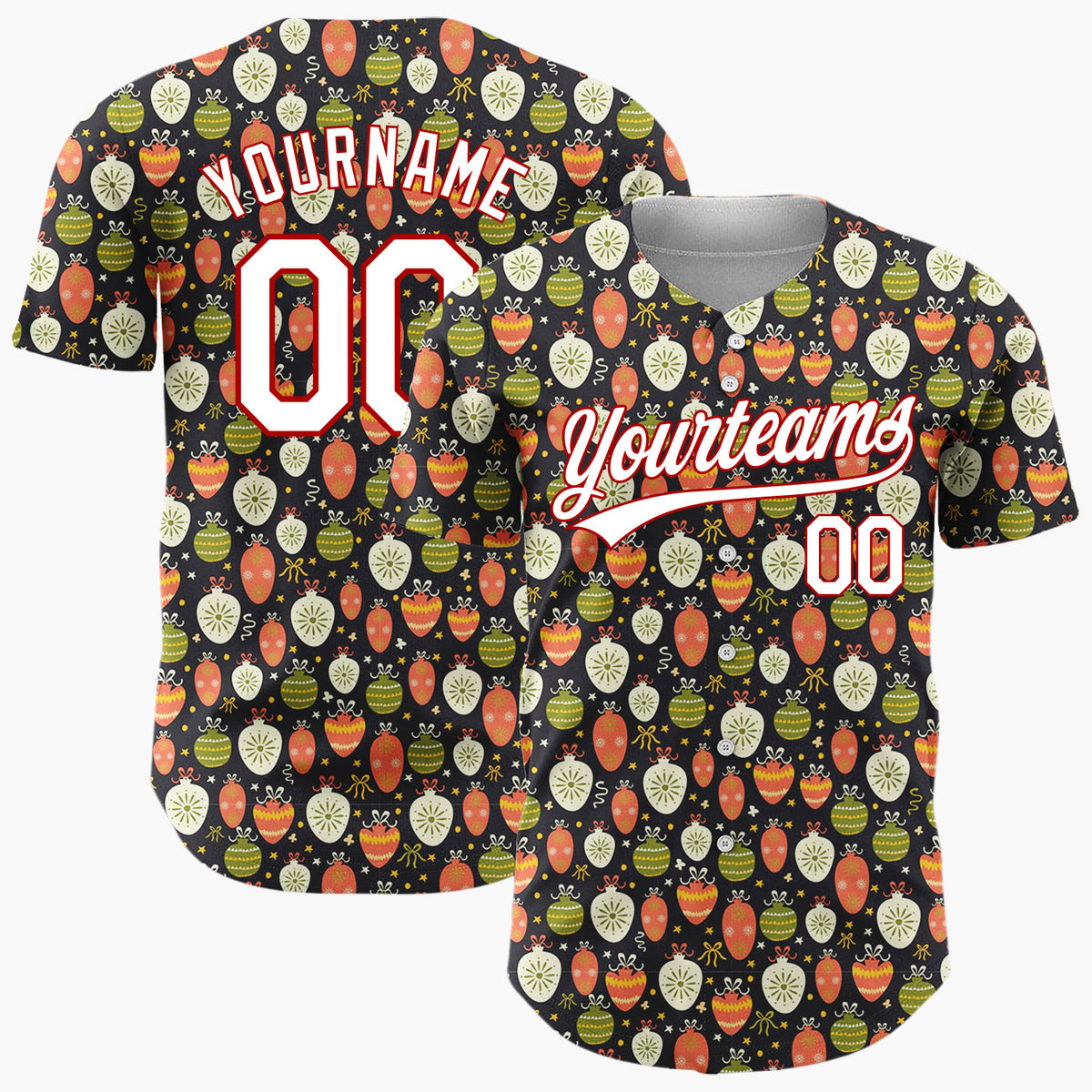 Custom Dark Green Christmas Ornaments Minimalist Cartoon Pattern Christmas Baseball Jersey