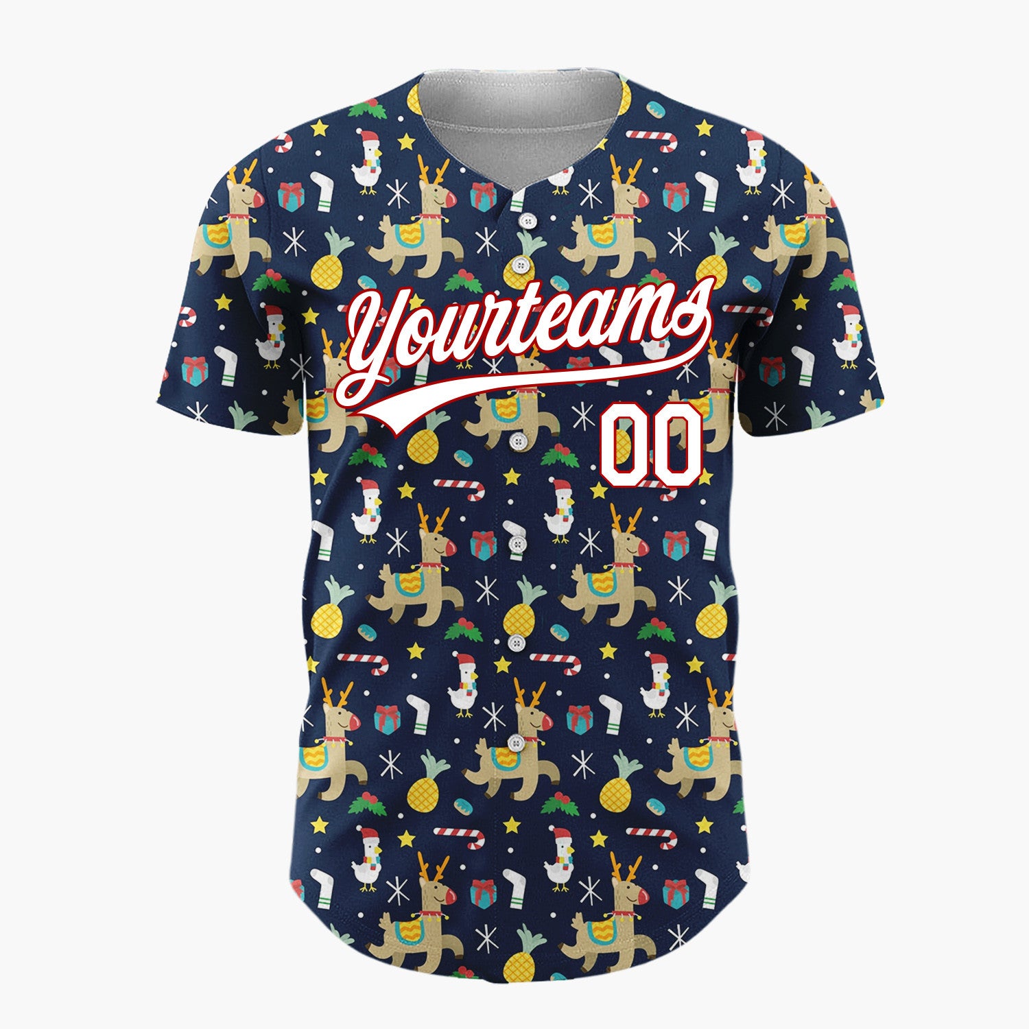 Custom Dark Blue Reindeer Star Geometric Cartoon Pattern Christmas Baseball Jersey