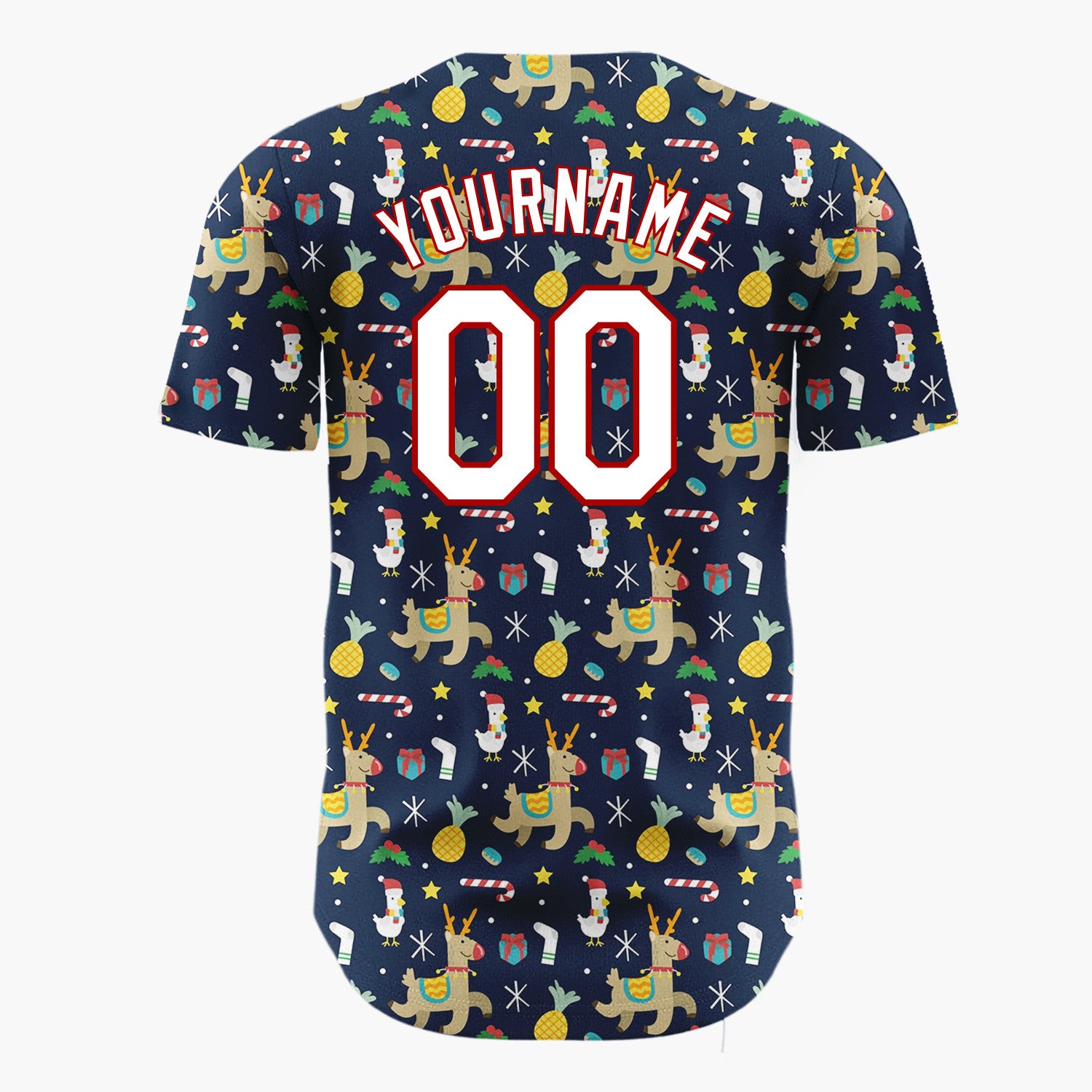 Custom Dark Blue Reindeer Star Geometric Cartoon Pattern Christmas Baseball Jersey