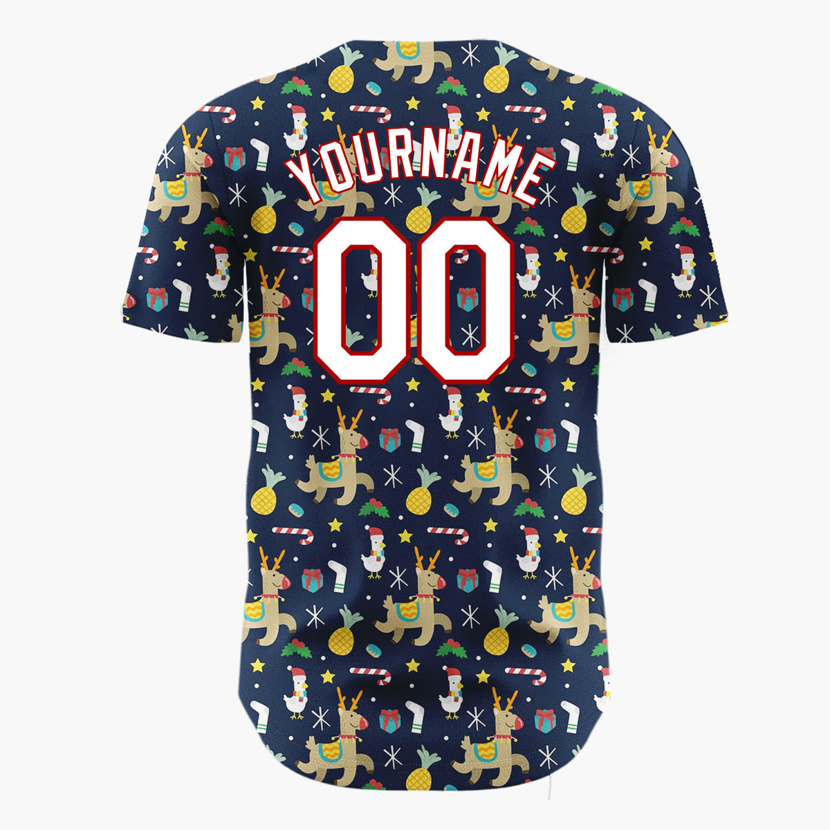 Custom Dark Blue Reindeer Star Geometric Cartoon Pattern Christmas Baseball Jersey