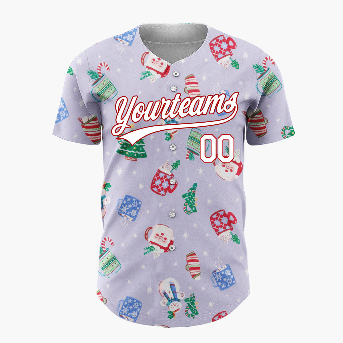 Custom Lavender Christmas Mugs And Snowmen Cozy Winter Pattern Christmas Baseball Jersey
