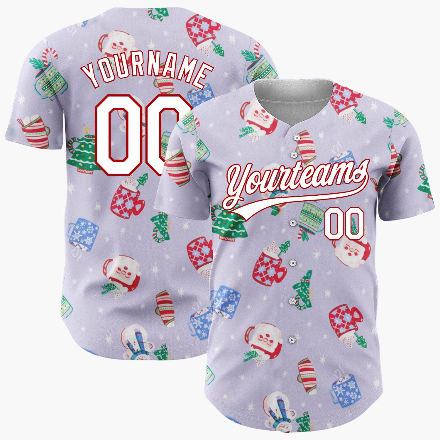 Custom Lavender Christmas Mugs And Snowmen Cozy Winter Pattern Christmas Baseball Jersey