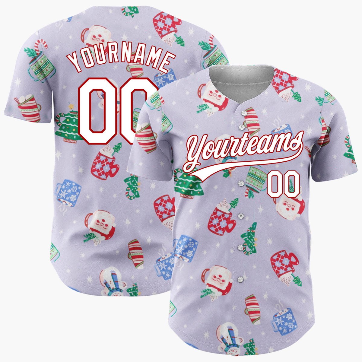 Custom Lavender Christmas Mugs And Snowmen Cozy Winter Pattern Christmas Baseball Jersey