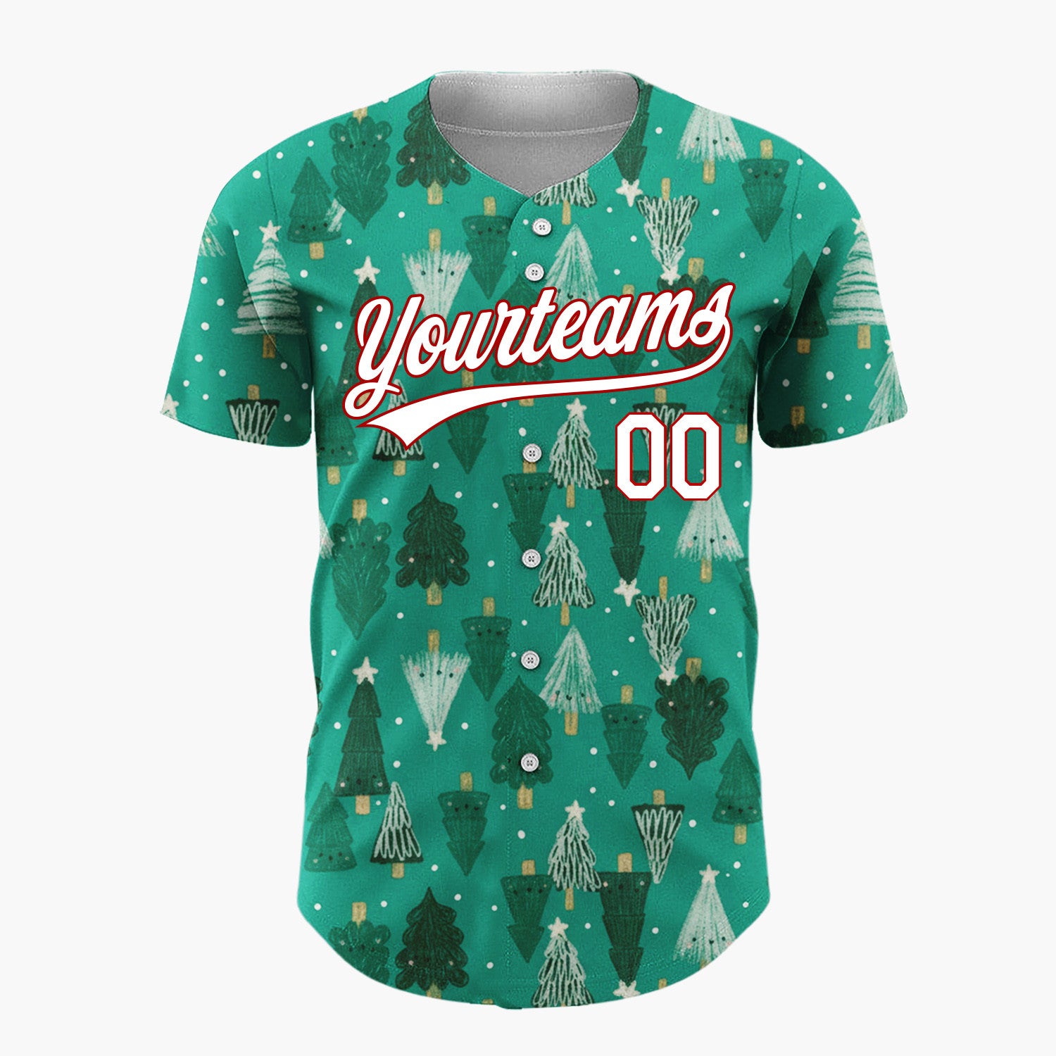 Custom Green White Doodle Christmas Trees Merry Holiday Pattern Christmas Baseball Jersey