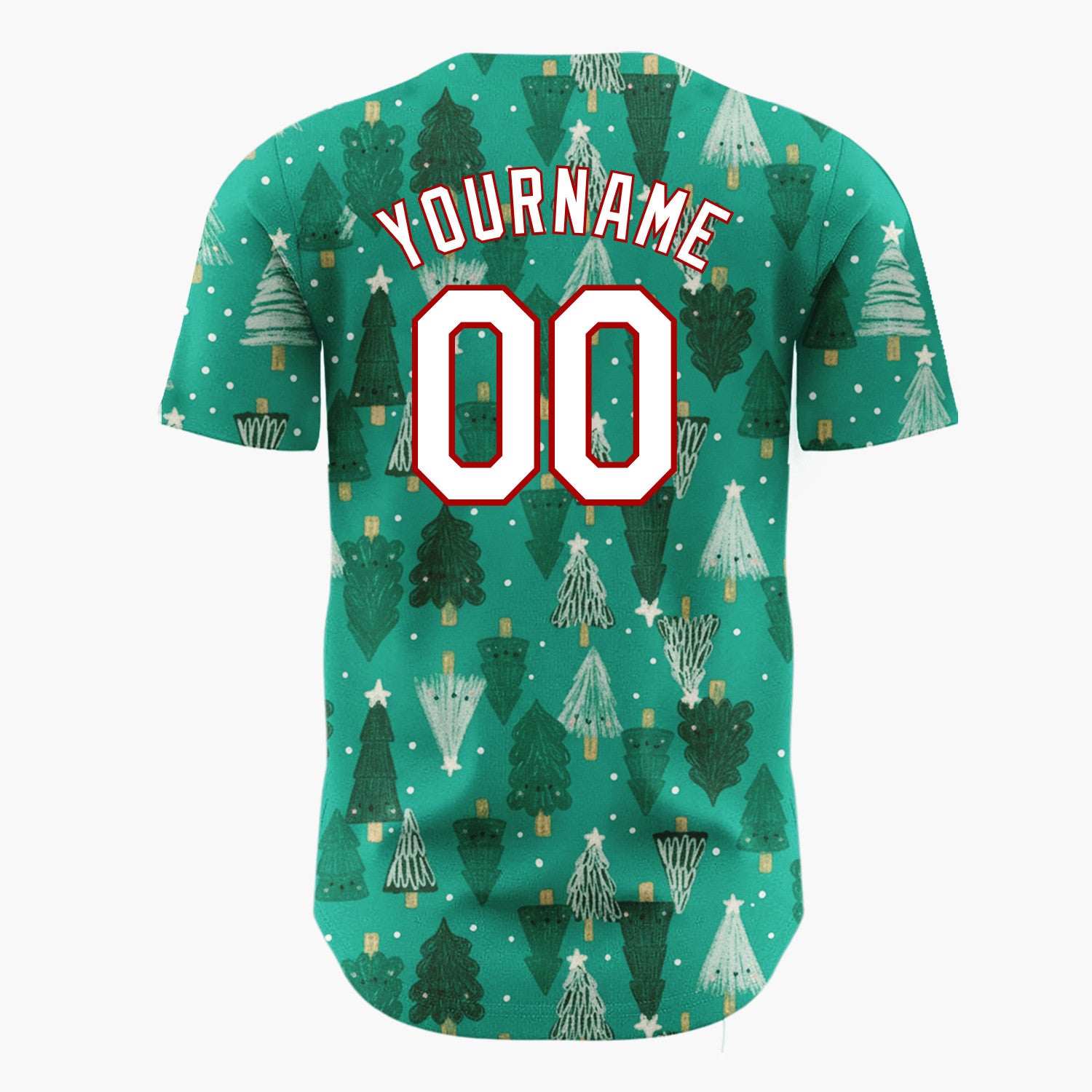 Custom Green White Doodle Christmas Trees Merry Holiday Pattern Christmas Baseball Jersey