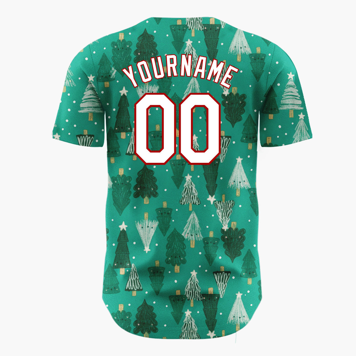 Custom Green White Doodle Christmas Trees Merry Holiday Pattern Christmas Baseball Jersey