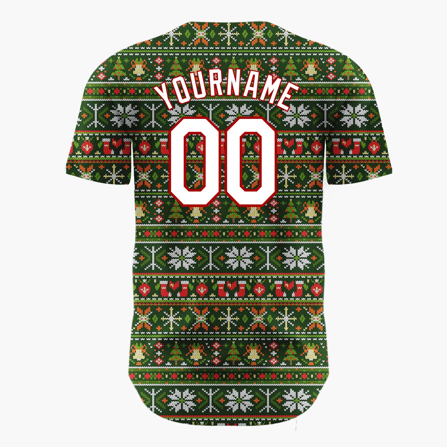 Custom Green Red Orange White Nordic Knit Christmas Baseball Jersey