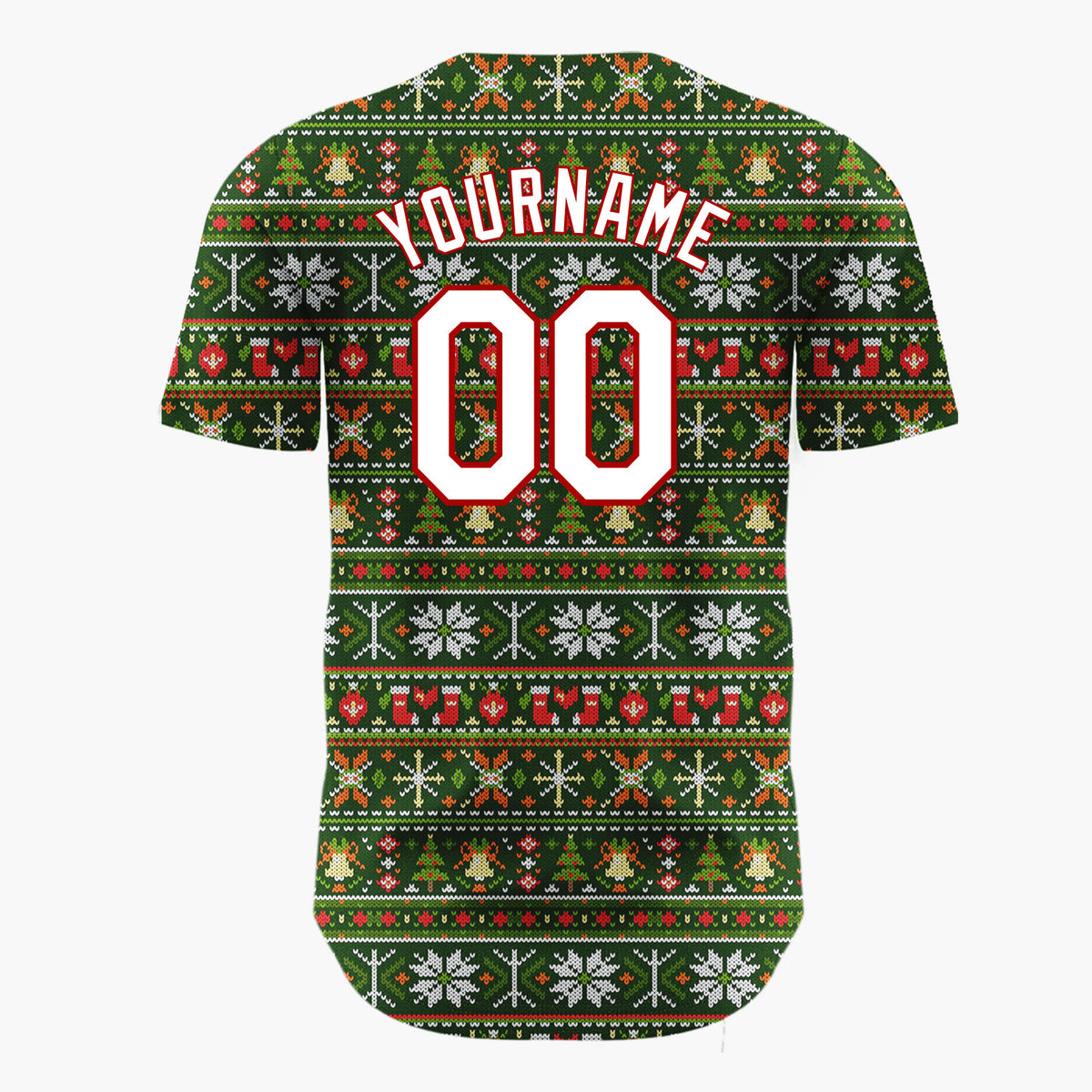 Custom Green Red Orange White Nordic Knit Christmas Baseball Jersey