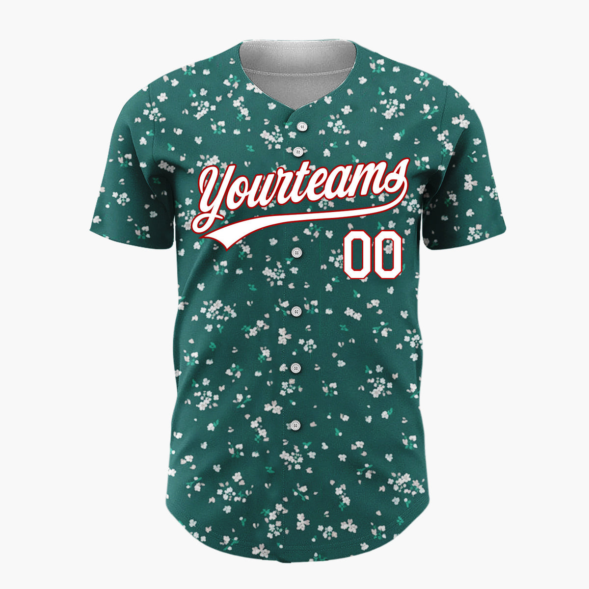 Custom Dark Green White Small Blossoms Minimal Winter Floral Pattern Christmas Baseball Jersey
