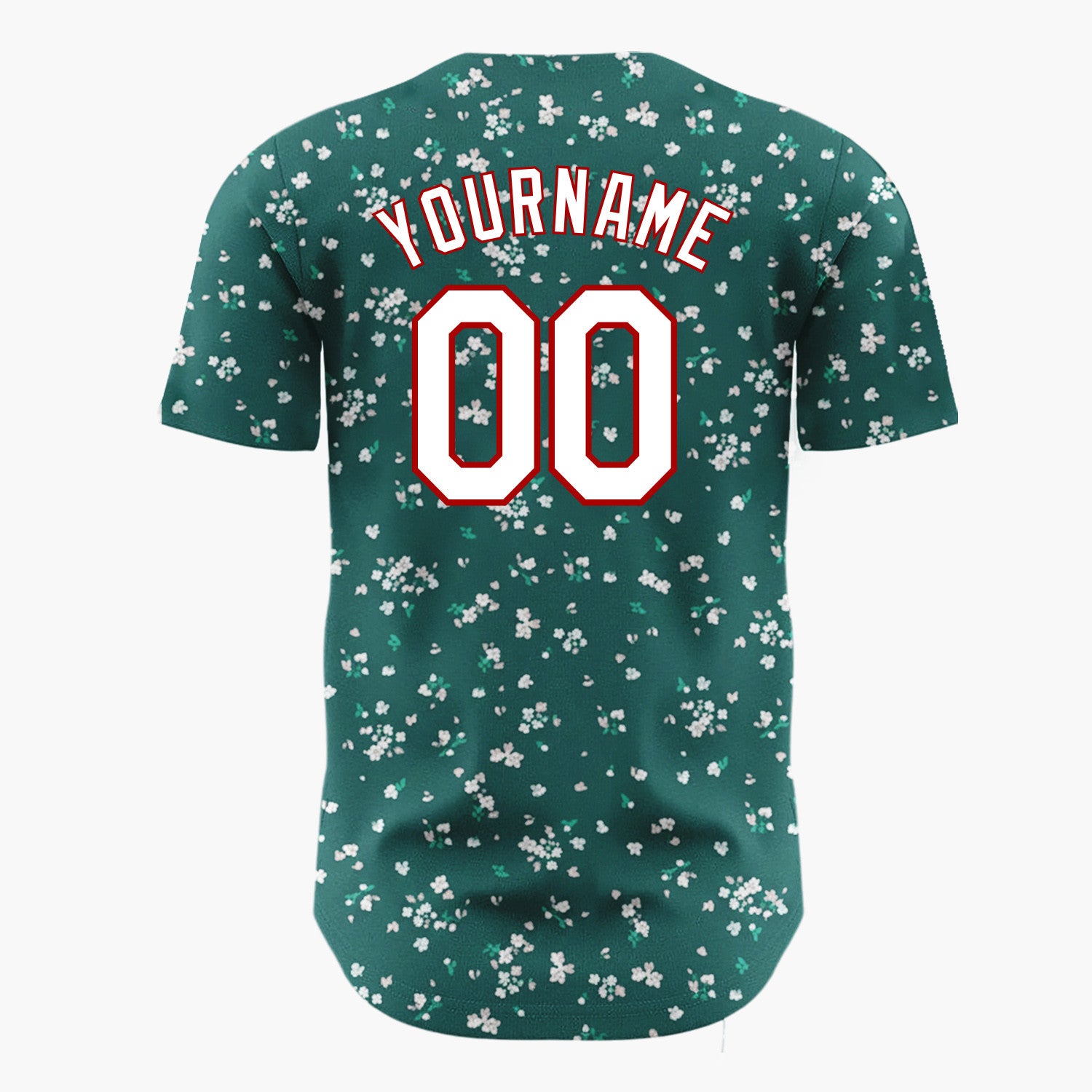 Custom Dark Green White Small Blossoms Minimal Winter Floral Pattern Christmas Baseball Jersey